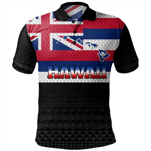 Hawaii Polo Shirt Flag And Map Kakau Pattern