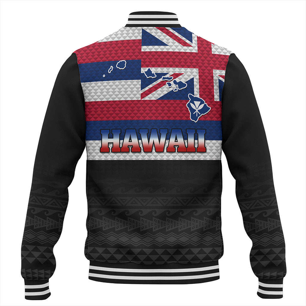 Hawaii Baseball Jacket Flag And Map Kakau Pattern