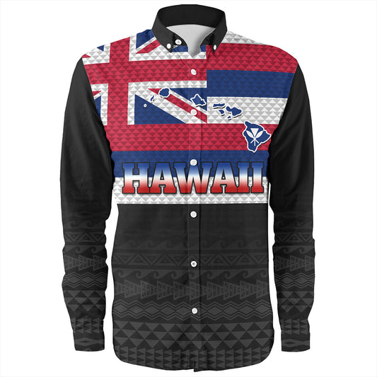 Hawaii Long Sleeve Shirt Flag And Map Kakau Pattern