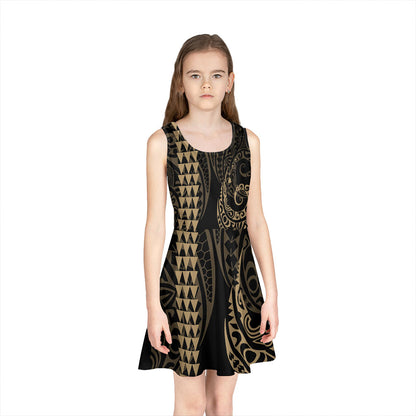 Hawaii Girls Sleeveless Sundress Kakau Style Gold