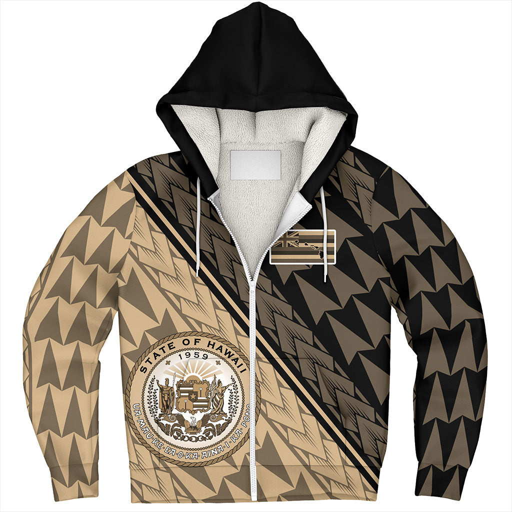 Hawaii Sherpa Hoodie Polynesian Tribal Half Style