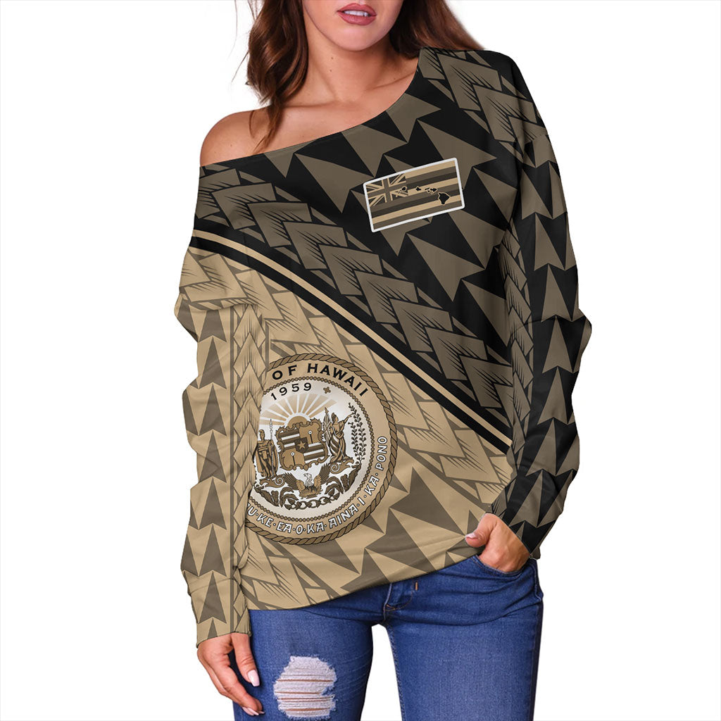 Hawaii Off Shoulder Sweatshirt Polynesian Tribal Half Style