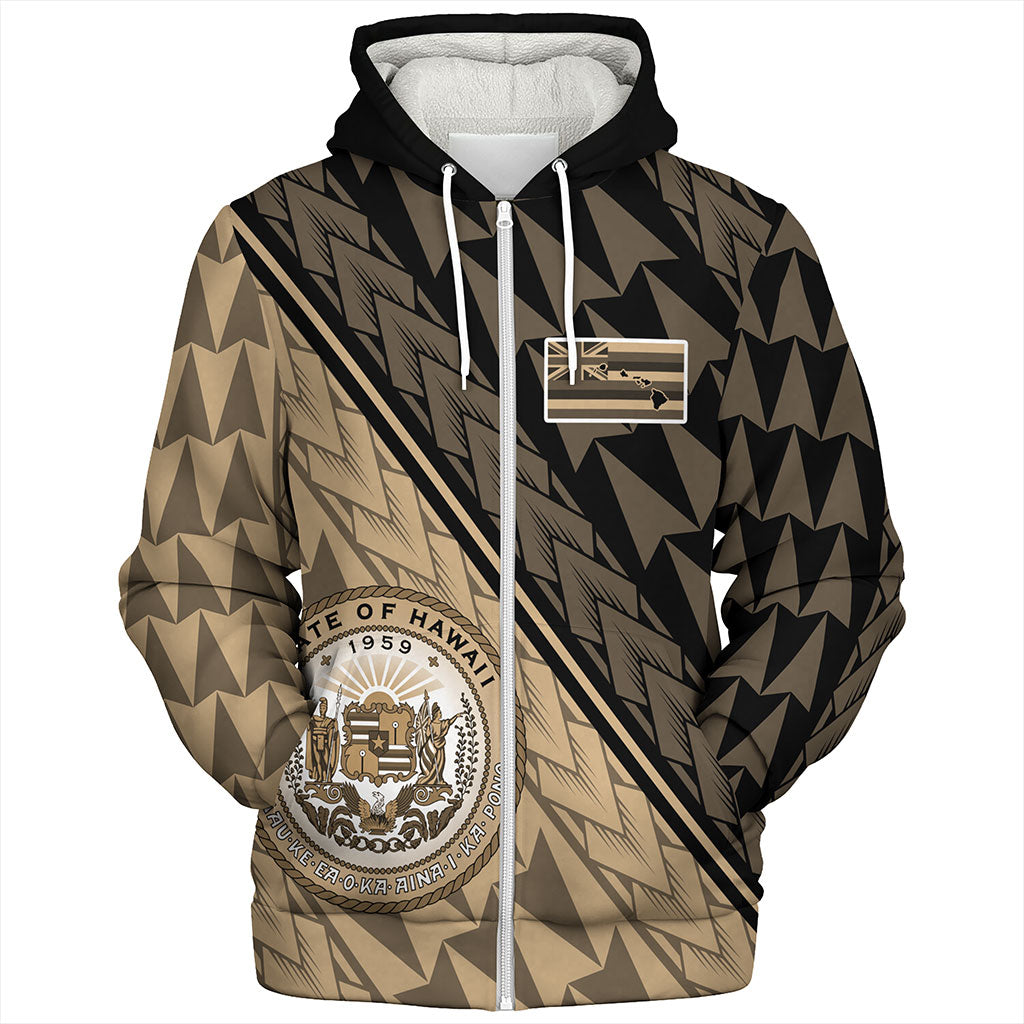 Hawaii Sherpa Hoodie Polynesian Tribal Half Style