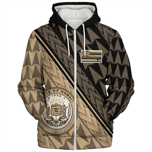 Hawaii Sherpa Hoodie Polynesian Tribal Half Style