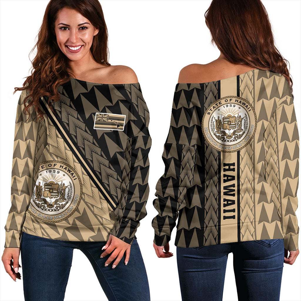 Hawaii Off Shoulder Sweatshirt Polynesian Tribal Half Style
