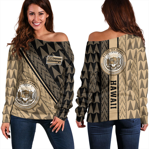 Hawaii Off Shoulder Sweatshirt Polynesian Tribal Half Style