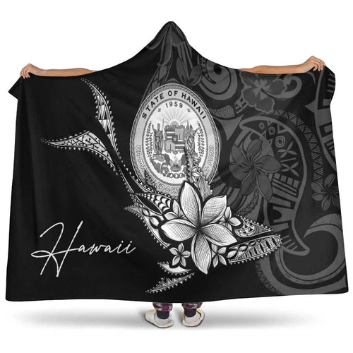 Hawaii Hooded Blanket - Fish With Plumeria Flowers Style