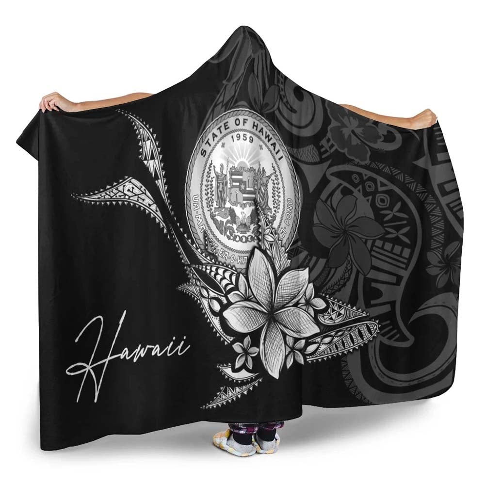 Hawaii Hooded Blanket - Fish With Plumeria Flowers Style