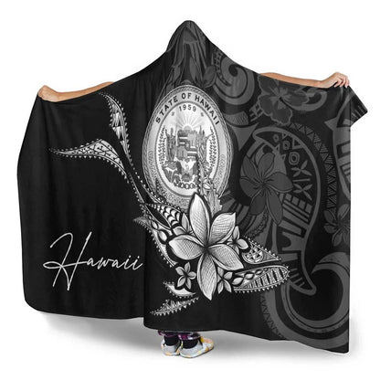 Hawaii Hooded Blanket - Fish With Plumeria Flowers Style