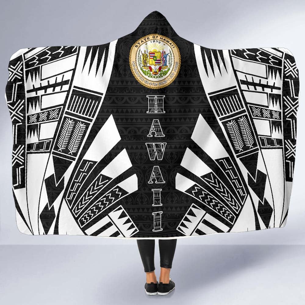 Hawaii Hooded Blanket - Polynesian Tattoo Black