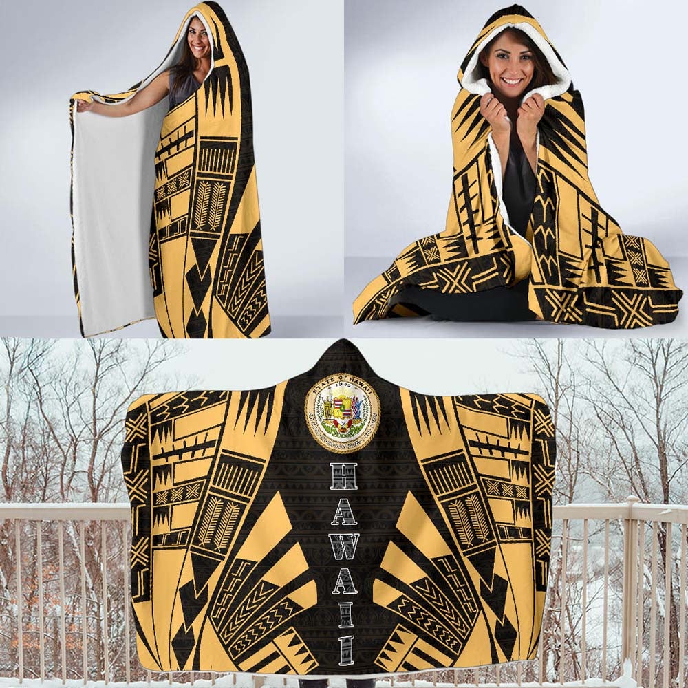 Hawaii Hooded Blanket - Polynesian Tattoo Gold