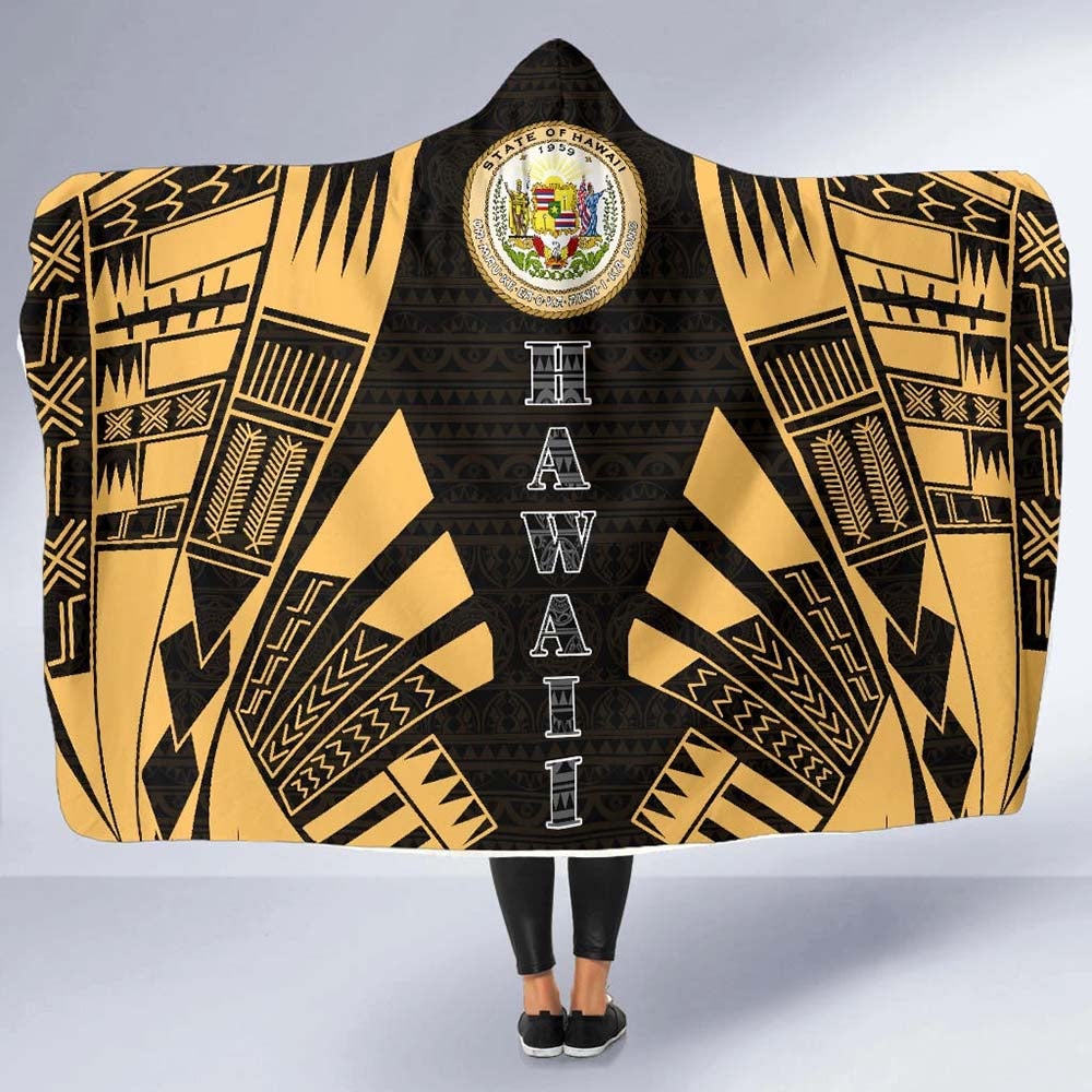 Hawaii Hooded Blanket - Polynesian Tattoo Gold