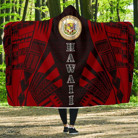 Hawaii Hooded Blanket - Polynesian Tattoo Red
