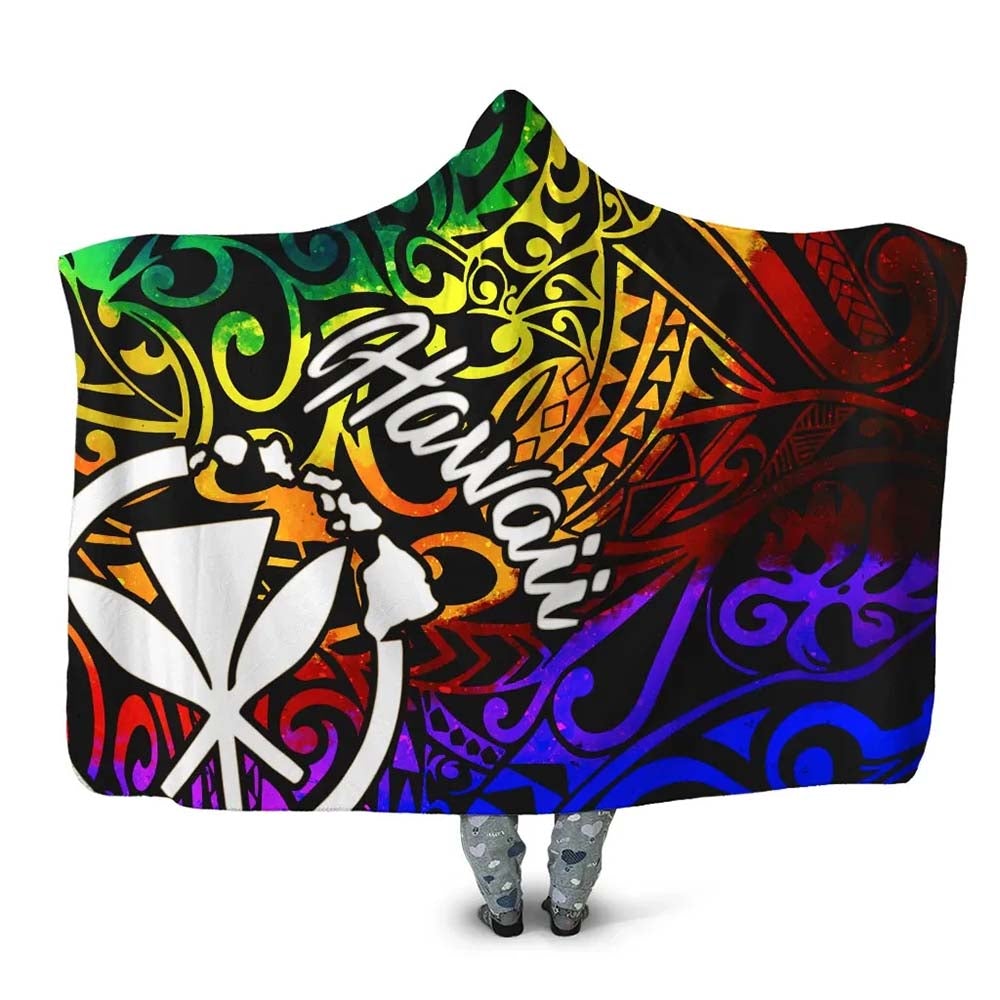 Hawaii Hooded Blanket - Rainbow Polynesian Pattern