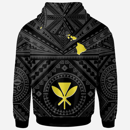 Hawaii Hoodie - Hawaii Kanaka Maoli And Map ( Black)