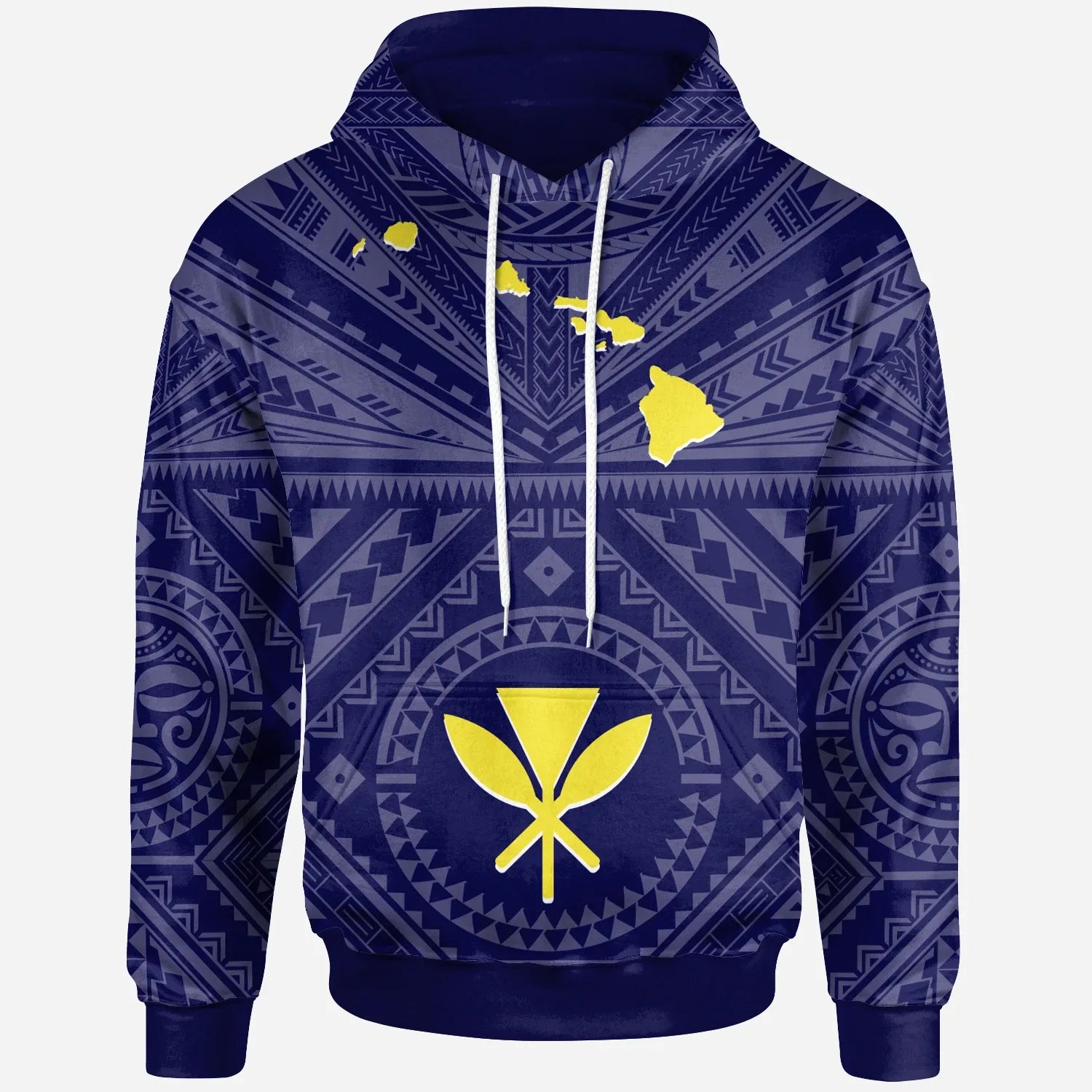 Hawaii Hoodie - Hawaii Kanaka Maoli And Map ( Blue)