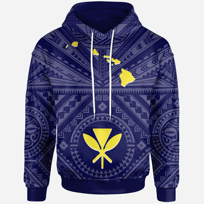 Hawaii Hoodie - Hawaii Kanaka Maoli And Map ( Blue)