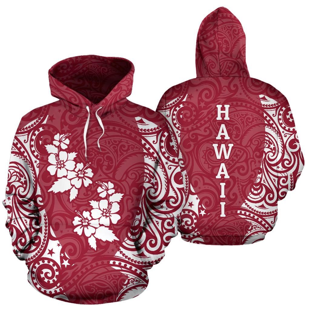 Hawaii Hoodie - Hawaii Hibiscus Polynesian Tattoo Red