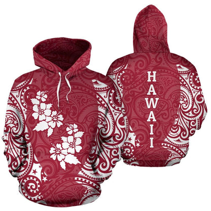 Hawaii Hoodie - Hawaii Hibiscus Polynesian Tattoo Red