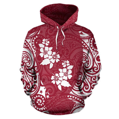 Hawaii Hoodie - Hawaii Hibiscus Polynesian Tattoo Red