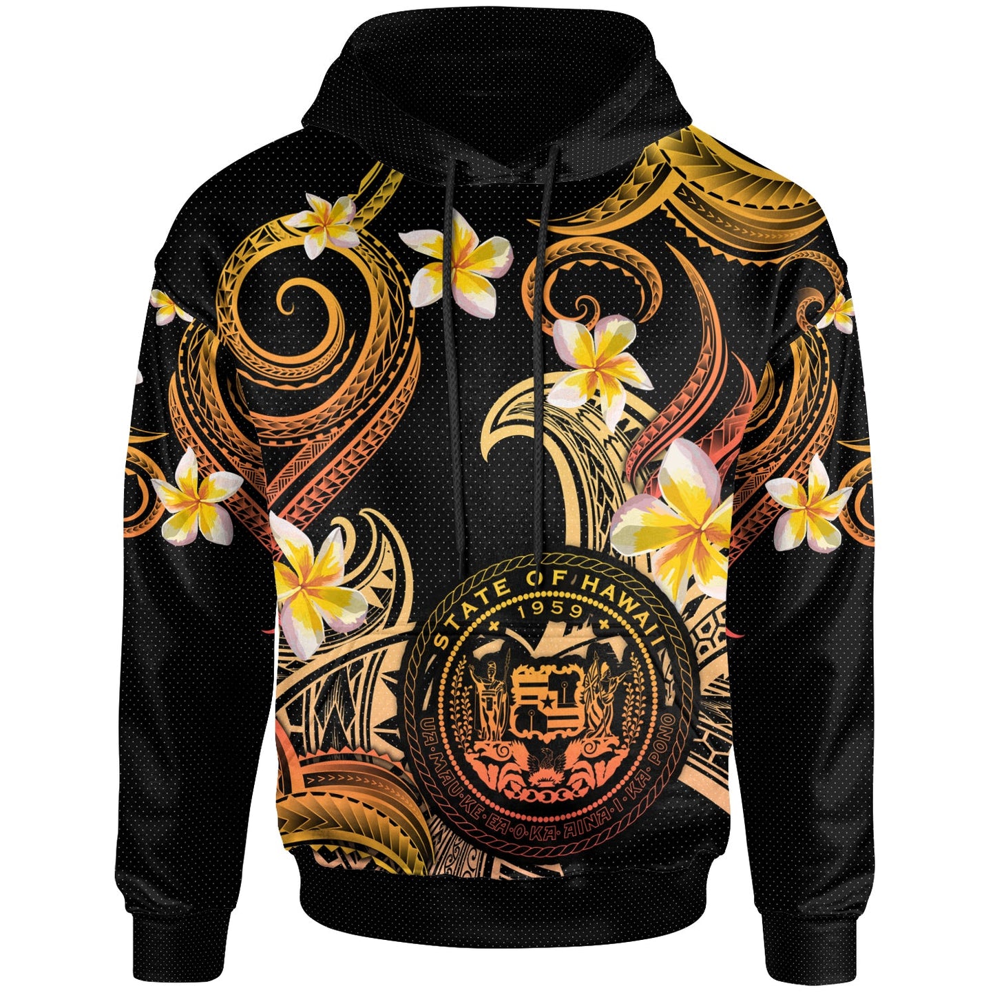 Hawaii Hoodie - Custom Personalised Polynesian Waves with Plumeria Flowers (Orange)