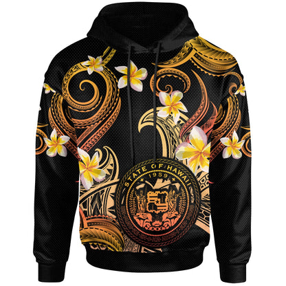 Hawaii Hoodie - Custom Personalised Polynesian Waves with Plumeria Flowers (Orange)