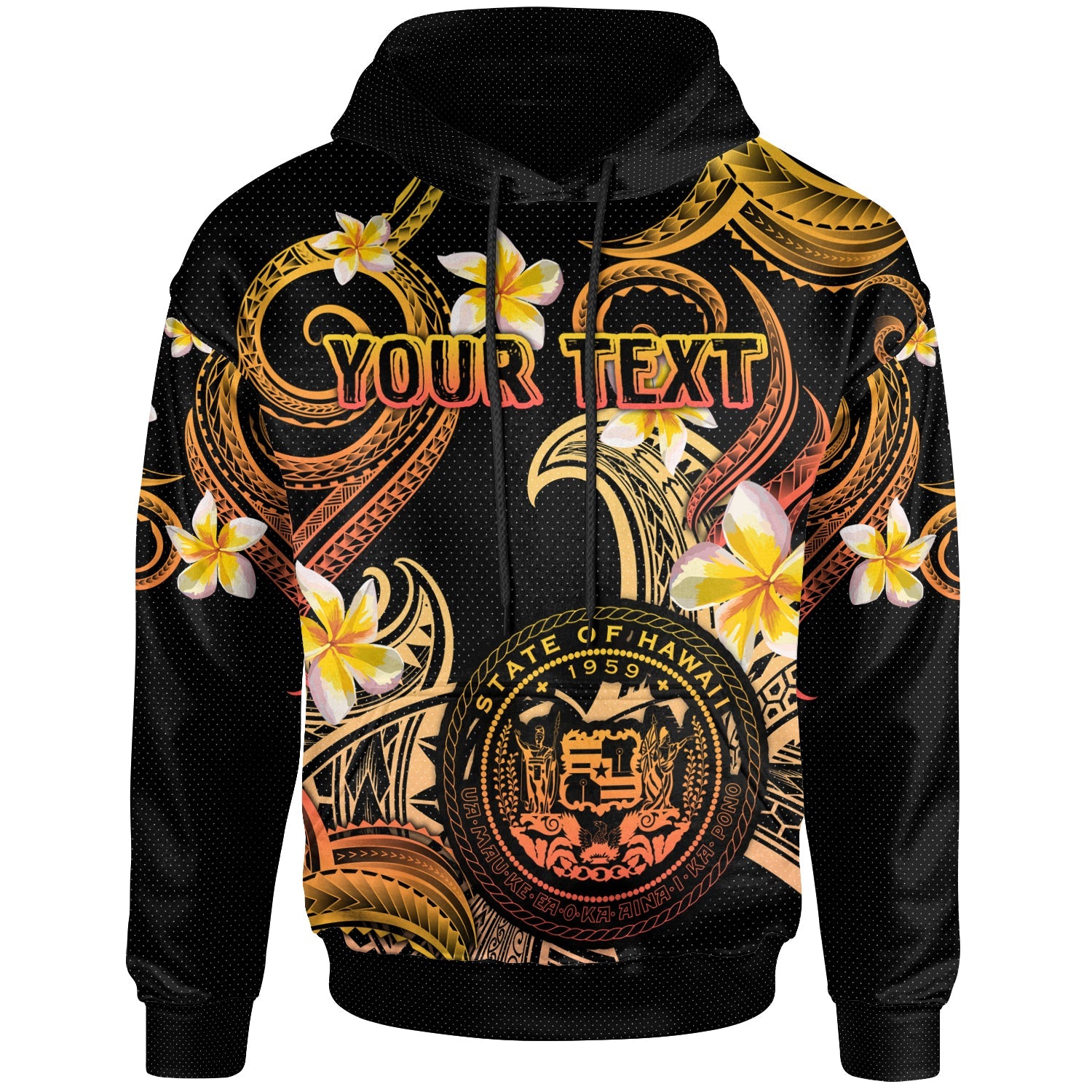 Hawaii Hoodie - Custom Personalised Polynesian Waves with Plumeria Flowers (Orange)