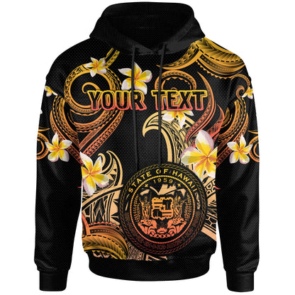 Hawaii Hoodie - Custom Personalised Polynesian Waves with Plumeria Flowers (Orange)