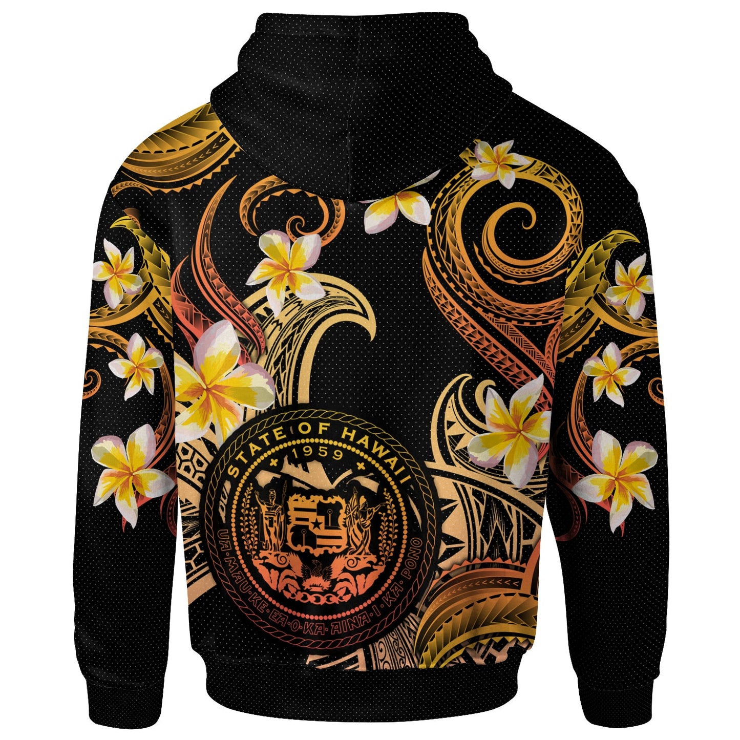 Hawaii Hoodie - Custom Personalised Polynesian Waves with Plumeria Flowers (Orange)
