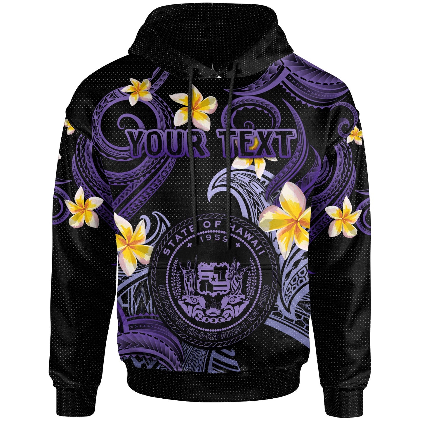 Hawaii Hoodie - Custom Personalised Polynesian Waves with Plumeria Flowers (Purple)