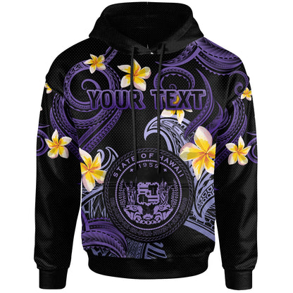 Hawaii Hoodie - Custom Personalised Polynesian Waves with Plumeria Flowers (Purple)