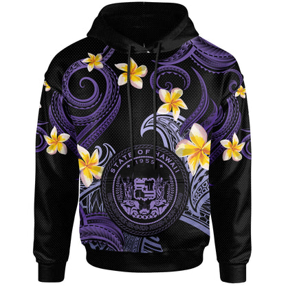 Hawaii Hoodie - Custom Personalised Polynesian Waves with Plumeria Flowers (Purple)