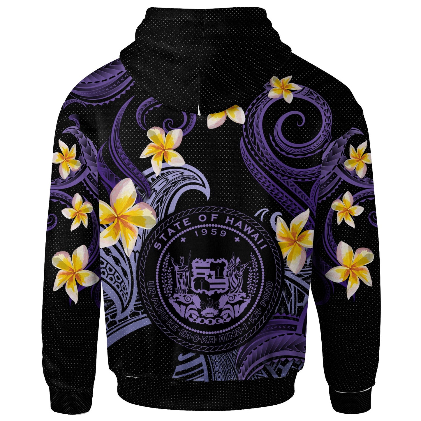 Hawaii Hoodie - Custom Personalised Polynesian Waves with Plumeria Flowers (Purple)