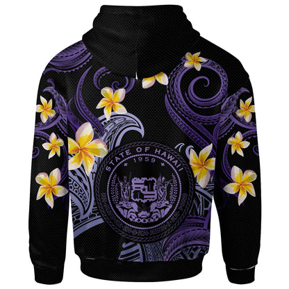 Hawaii Hoodie - Custom Personalised Polynesian Waves with Plumeria Flowers (Purple)