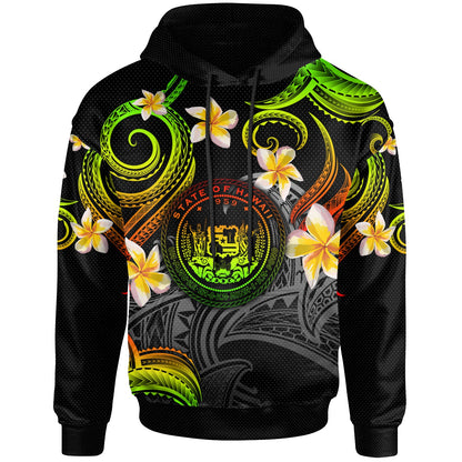 Hawaii Hoodie - Custom Personalised Polynesian Waves with Plumeria Flowers (Reggae)