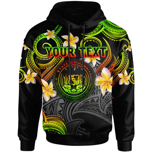 Hawaii Hoodie - Custom Personalised Polynesian Waves with Plumeria Flowers (Reggae)