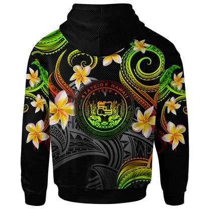 Hawaii Hoodie - Custom Personalised Polynesian Waves with Plumeria Flowers (Reggae)