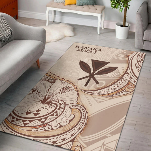 Hawaii Kanaka Maoli Area Rug - Hibiscus Flowers Vintage Style