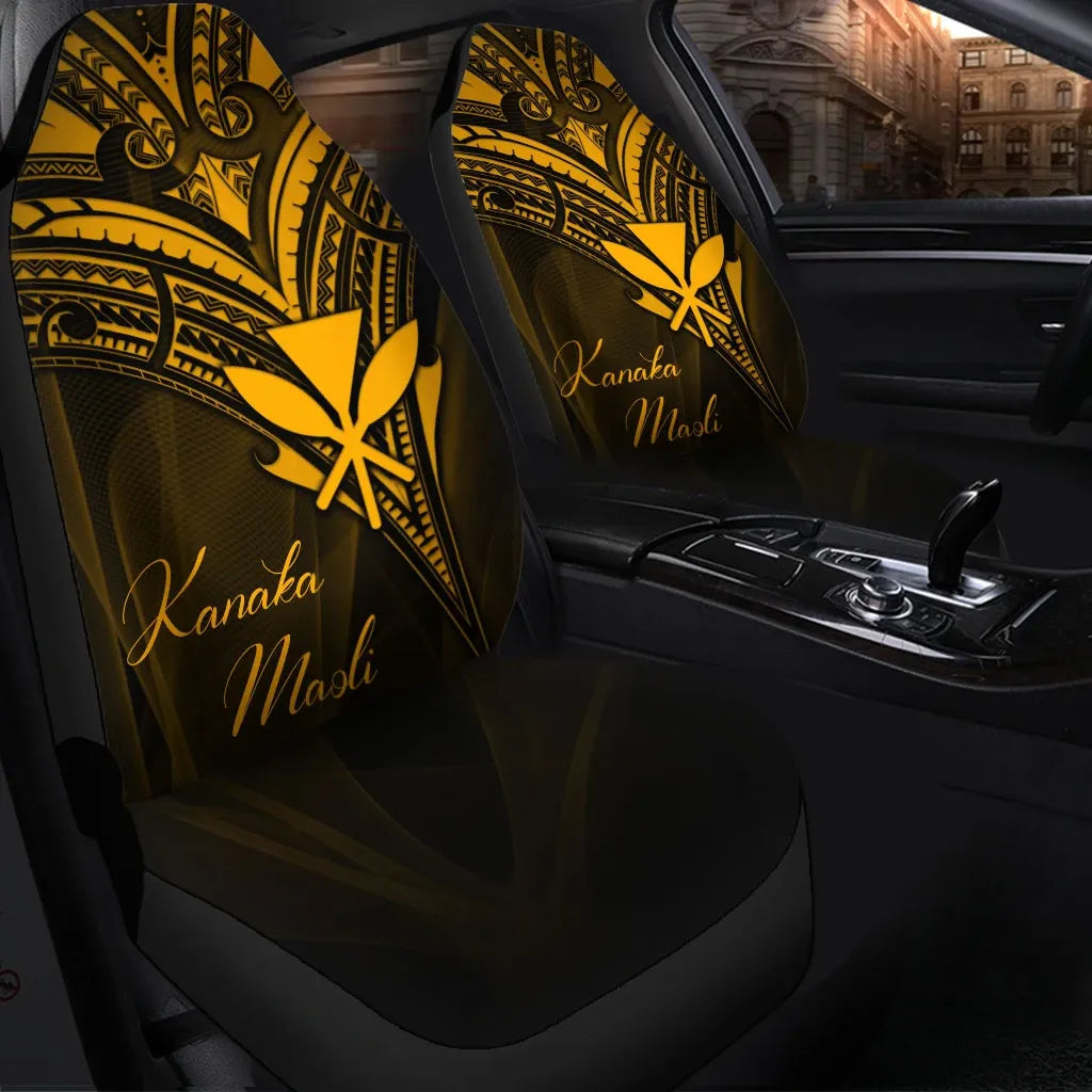 Hawaii Kanaka Maoli Car Seat Cover - Gold Color Cross Style