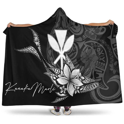 Hawaii Kanaka Maoli Hooded Blanket - Fish With Plumeria Flowers Style