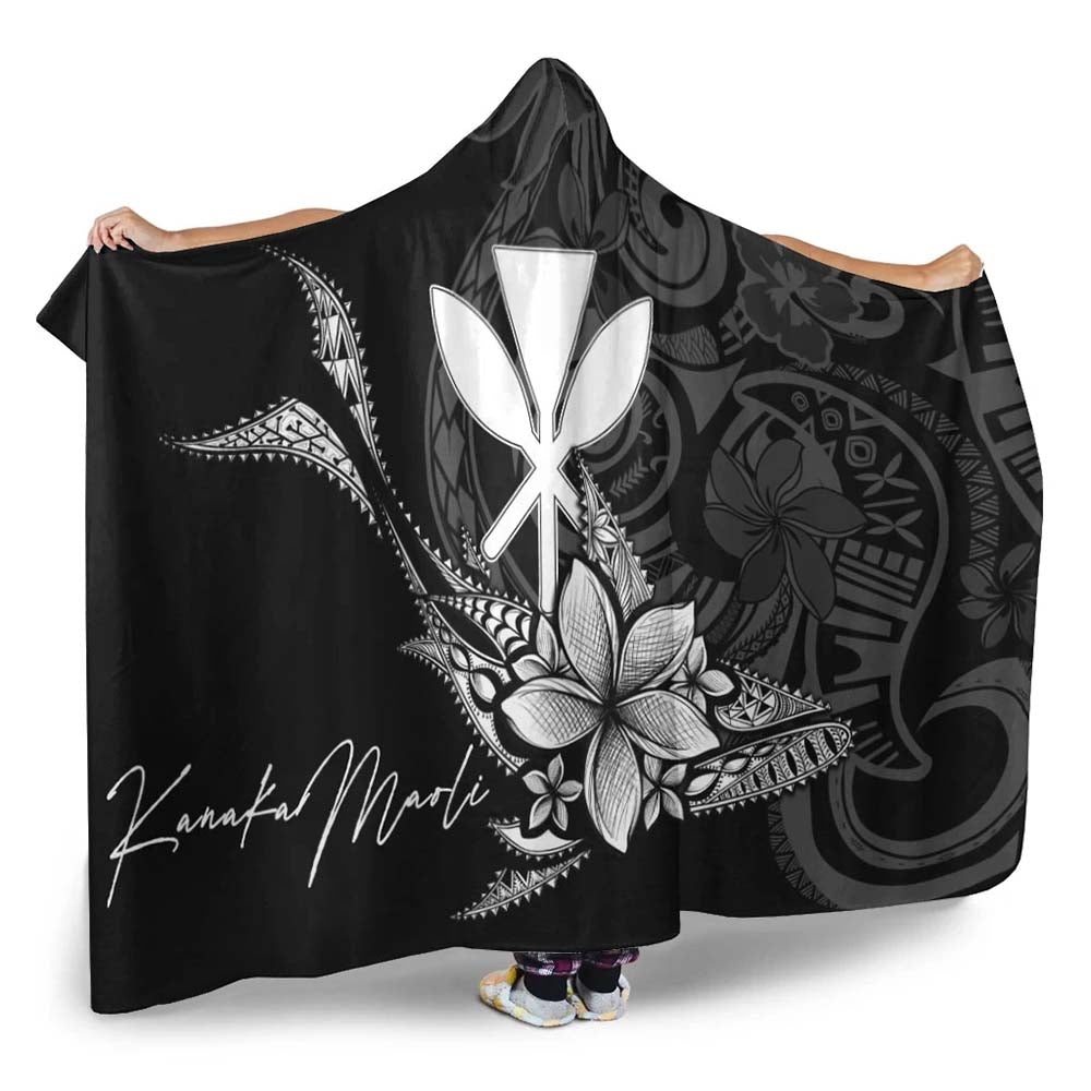 Hawaii Kanaka Maoli Hooded Blanket - Fish With Plumeria Flowers Style