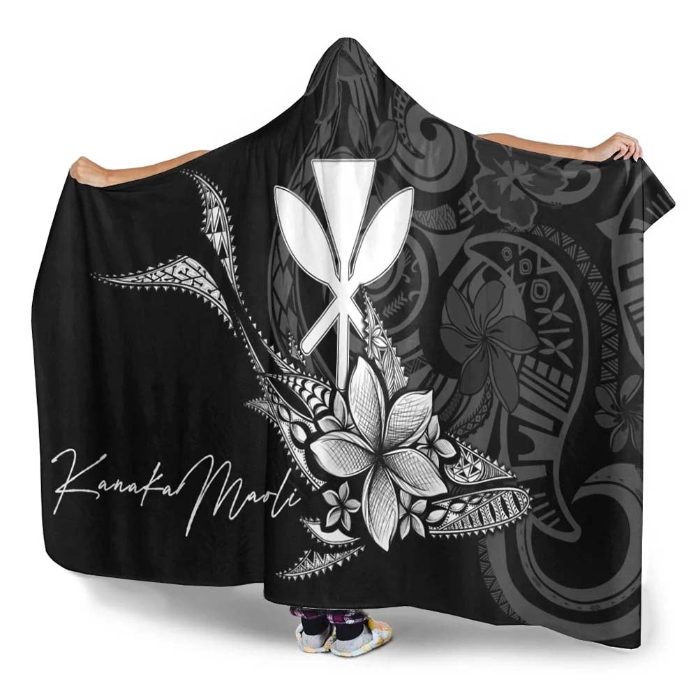 Hawaii Kanaka Maoli Hooded Blanket - Fish With Plumeria Flowers Style