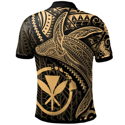 Hawaii Kanaka Maoli Map Polo Shirt - Humpback Whale & Coat of Arms Gold