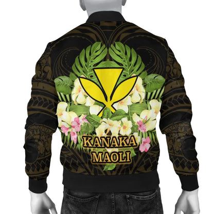 Hawaii Kanaka Maoli Bomber Jacket - Polynesian Gold Patterns Collection