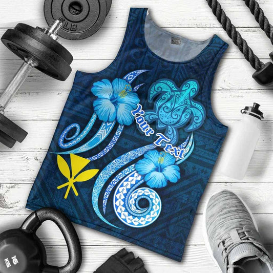 Hawaii Kanaka Maoli Personalised Men Tank Top - Turtle and Tribal Tattoo Of Polynesian