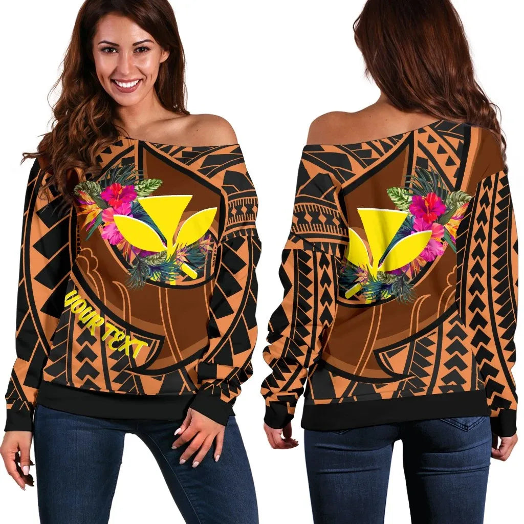 Hawaii Kanaka Maoli Personalised Off Shoulder Sweater - Polynesian Hook And Hibiscus