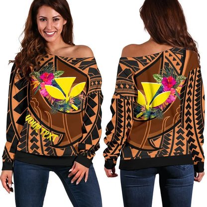 Hawaii Kanaka Maoli Personalised Off Shoulder Sweater - Polynesian Hook And Hibiscus