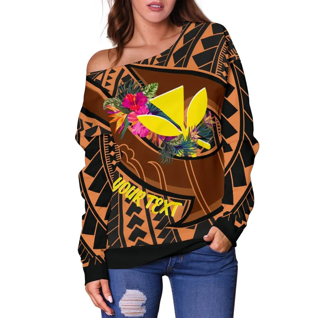 Hawaii Kanaka Maoli Personalised Off Shoulder Sweater - Polynesian Hook And Hibiscus
