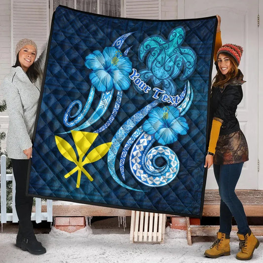 Hawaii Kanaka Maoli Personalised Premium Quilt - Turtle and Tribal Tattoo Of Polynesian