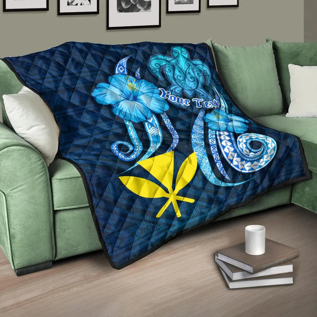 Hawaii Kanaka Maoli Personalised Premium Quilt - Turtle and Tribal Tattoo Of Polynesian